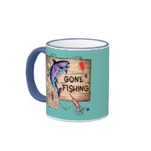 Taza de café azul Gone Fishing