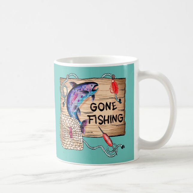 Taza de café azul Gone Fishing (Derecha)
