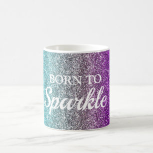 Taza De Café Azul, Gris y Purpurina Violeta Nacida para Brillar