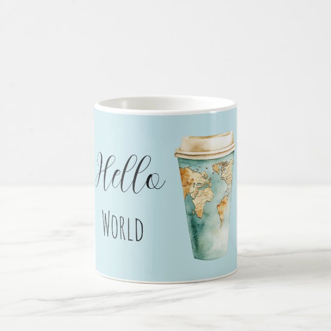 Taza de café azul Hello World (Centro)