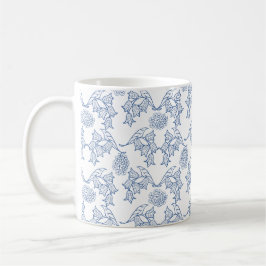 Taza De Café Azul índigo sobre patrón floral étnico blanco