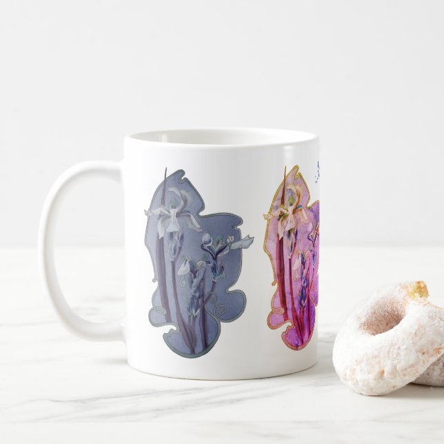 Taza De Café Azul Iris Floral Art 2 Personalizado (Con donut)