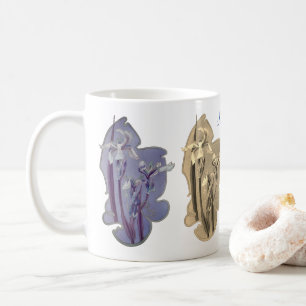Taza De Café Azul Iris Floral Art Sepia Personalizado