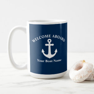 Taza De Café Azul Marino Bienvenido a Bordo Nombre del Barco An