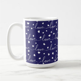 TAZA DE CAFÉ AZUL MARINO CON AMOR BLANCO CON CORAZONES