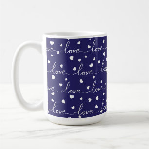 TAZA DE CAFÉ AZUL MARINO CON AMOR BLANCO CON CORAZONES