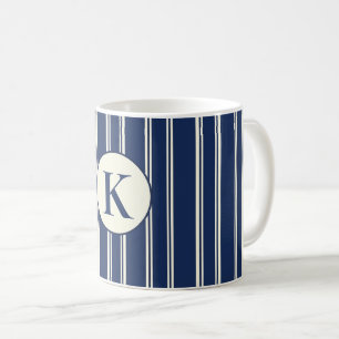 Taza De Café Azul Marino Marfil Cálido Elegantes Rayas Clásicas