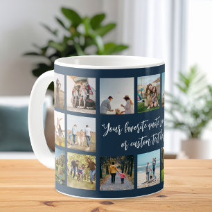 Taza De Café Azul marino moderno Collage de fotos personalizado