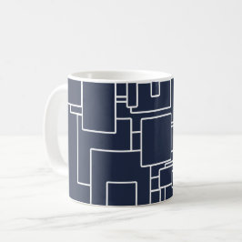 Taza De Café Azul Marino Moderno y Patrón Abstracto Blanco