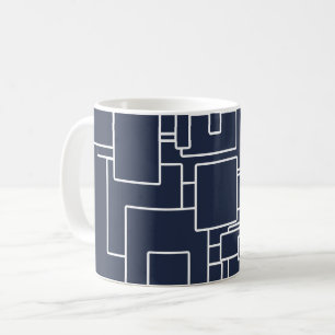 Taza De Café Azul Marino Moderno y Patrón Abstracto Blanco