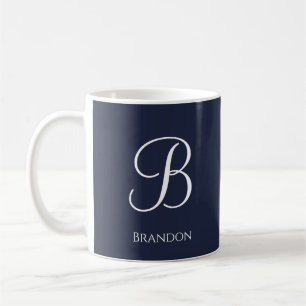 Taza De Café Azul Marino Nombre Personalizado y Monograma