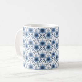 Taza De Café Azul Marino Retro Bonito Vintage Elegante Chic Flo