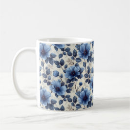 Taza De Café Azul Marino Retro Bonito Vintage Elegante Chic Flo