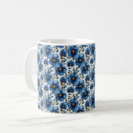 Taza De Café Azul Marino Retro Bonito Vintage Elegante Chic Flo