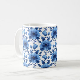 Taza De Café Azul Marino Retro Bonito Vintage Elegante Chic Flo