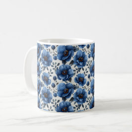 Taza De Café Azul Marino Retro Bonito Vintage Elegante Chic Flo