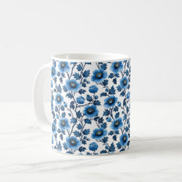 Taza De Café Azul Marino Retro Bonito Vintage Elegante Chic Flo