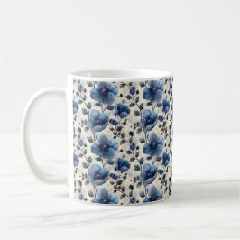 Taza De Café Azul Marino Retro Bonito Vintage Flor Elegante Chi