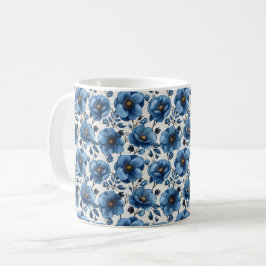 Taza De Café Azul Marino Retro Bonito Vintage Flor Elegante Chi