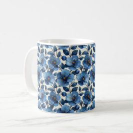 Taza De Café Azul Marino Retro Bonito Vintage Flor Elegante Chi