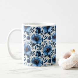Taza De Café Azul marino retro lindo vintage elegante chic flor