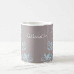 Taza De Café Azul mariposa Floral Mug