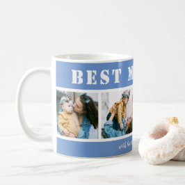 Taza de café azul Mejor Mamá del Mundo con 4 Fotos