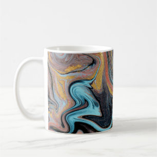 Taza De Café Azul natural y verde mármoles con purpurina dorado