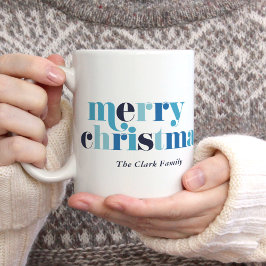 Taza De Café Azul negrita Leyendo foto de "Feliz Navidad"