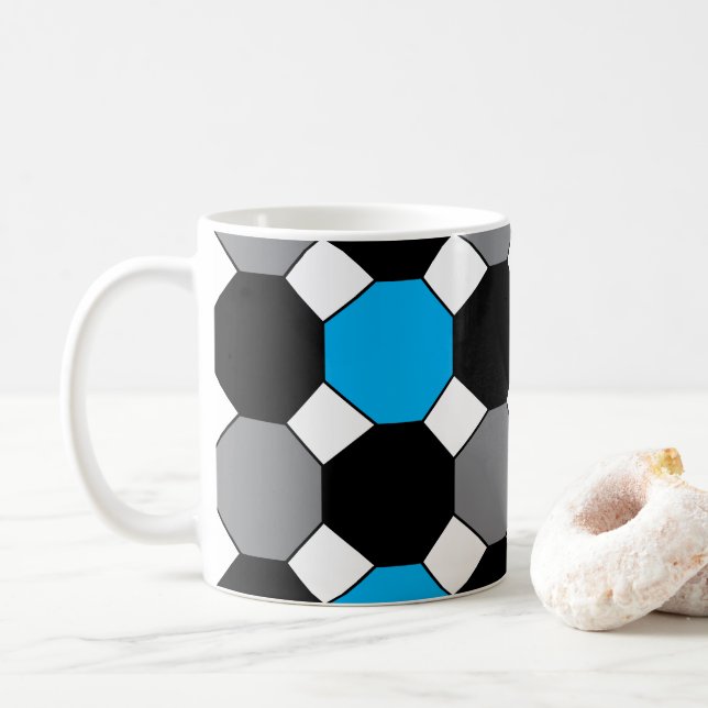 Taza De Café Azul Negro Gris Geométrico  (Con donut)