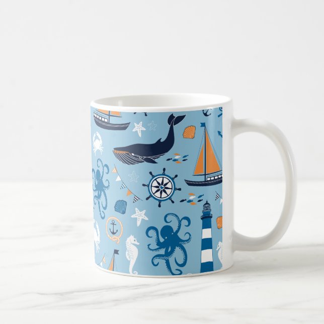 Taza De Café Azul oceánico náutico y Naranja (Derecha)
