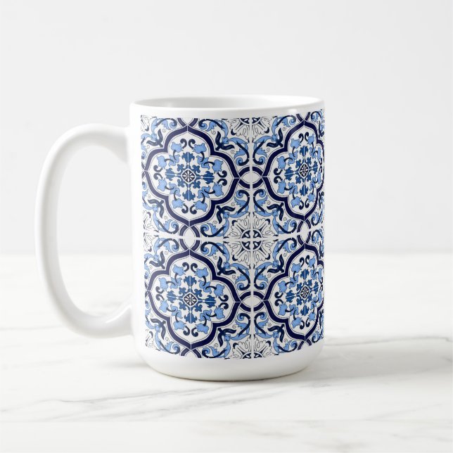 Taza De Café  Azul Ornate Floral Mediterráneo Tile Siciliano (Izquierda)