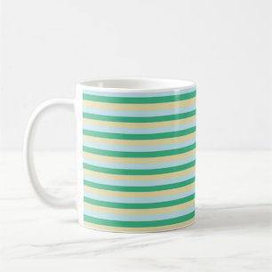 Taza De Café Azul pálido, rayas Aqua Green y Beiges