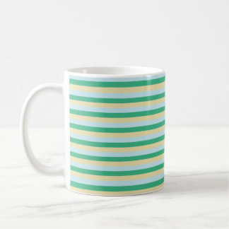 Taza De Café Azul pálido, rayas Aqua Green y Beiges