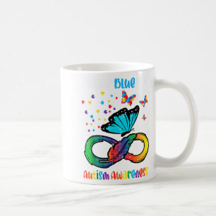 Taza De Café Azul para la Conciencia del Autismo Mariposa Infin