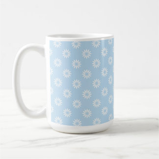 TAZA DE CAFÉ AZUL PASTEL CON FILAS DE FLORES BLANCAS