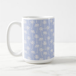 TAZA DE CAFÉ AZUL PASTEL CON PALMERAS TROPICALES DE VERANO