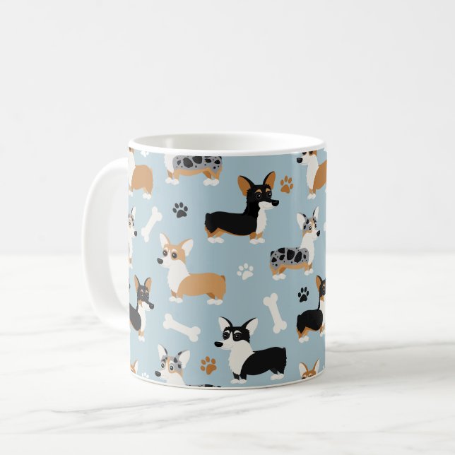 Taza De Café Azul patrón Corgi (Anverso izquierdo)