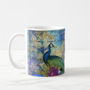 Taza De Café Azul pavo real y morado floral