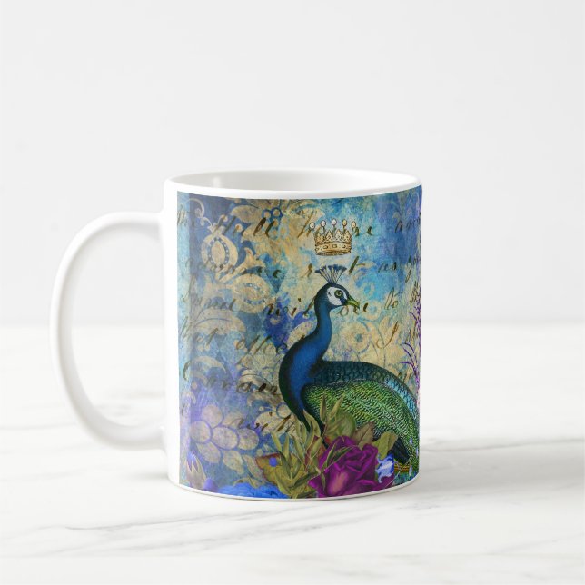 Taza De Café Azul pavo real y morado floral (Izquierda)