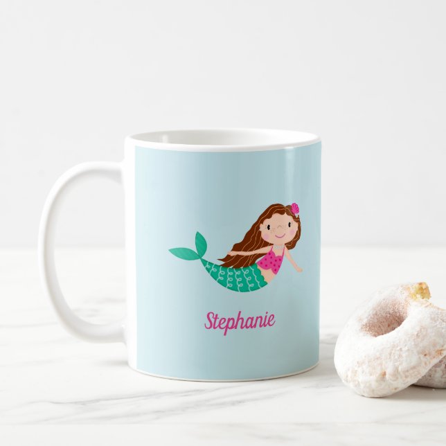 Taza De Café Azul personalizado de la sirena (Con donut)