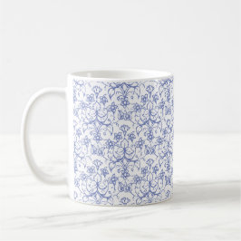 Taza De Café Azul perwinkle personalizado sobre floral decorati