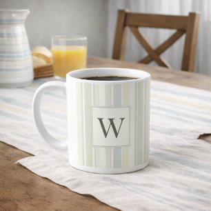Taza De Café Azul Polvoriento Inicial Franja Neutral Rustica Ca