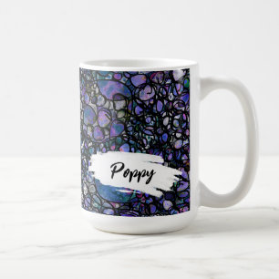 Taza De Café Azul, púrpura y negro abstracto, pinceladas y nomb