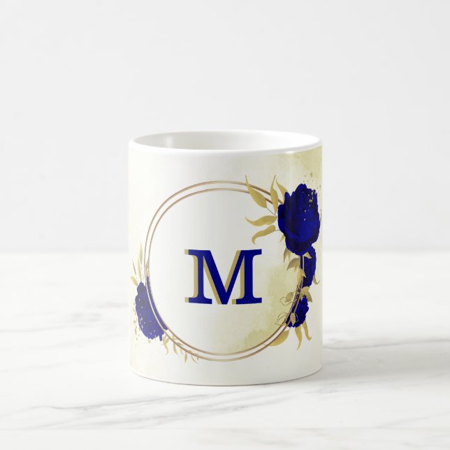 Taza De Café azul real floral oro (Centro)