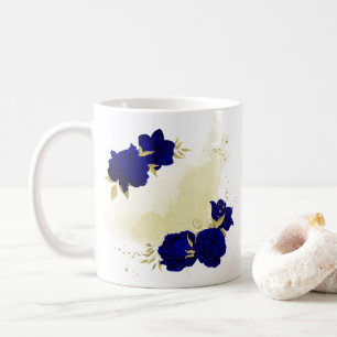 Taza De Café azul real floral oro