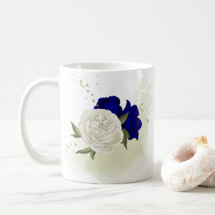 Taza De Café azul real flores blancas vegetación