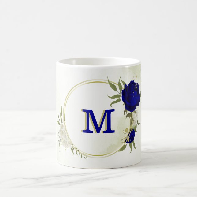 Taza De Café azul real flores blancas vegetación (Centro)