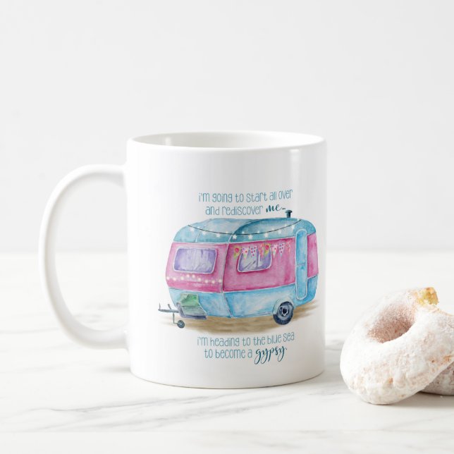 Taza De Café Azul retro Glamper rosado y blanco del | de la (Con donut)