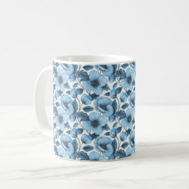Taza De Café Azul Retro Lindo Vintage Elegante Chic Flor